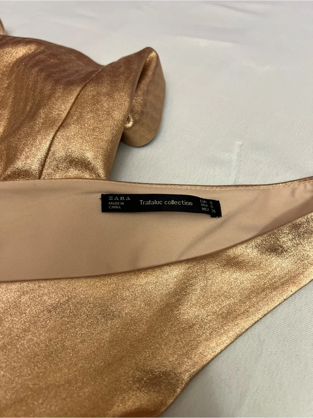Zara Metallic Rose Gold Ruffle Mini Dress Size Small